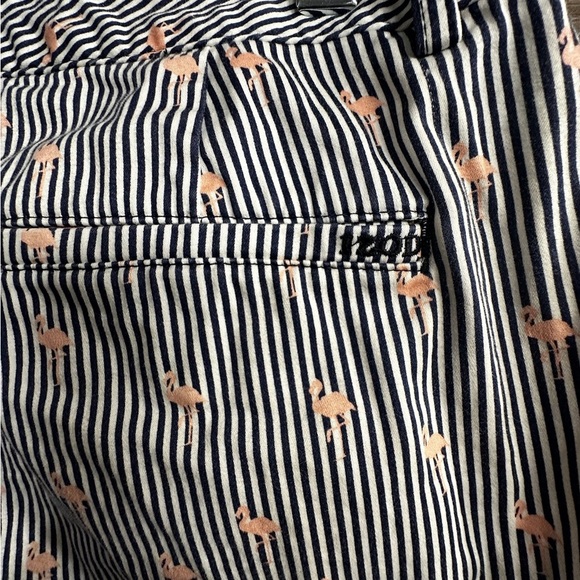 Izod White and Blue Flamingo Bermuda Shorts with Striped Pattern - Picture 3 of 8